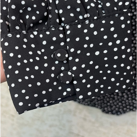 Lulu's "On the Spot" Chiffon Polka Dot Button Up V-Neck w Tie Long Sleeve Medium - Picture 5 of 16